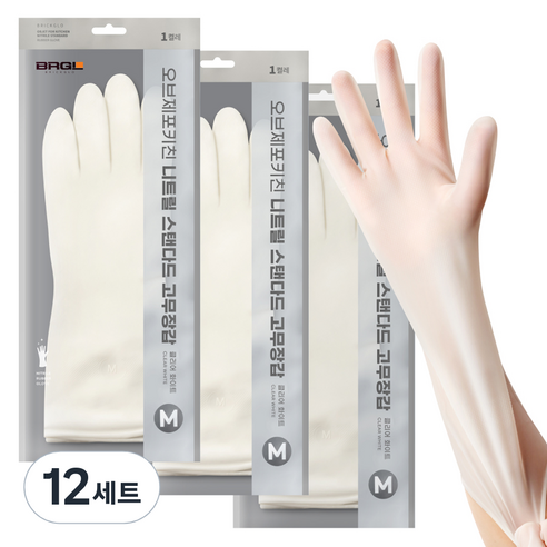 브릭글로 안찢어지는 니트릴 고무장갑 오브제포키친, 클리어화이트, 중(M), 12세트