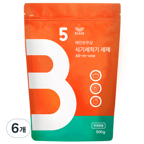 레인보우샵 올인원 식기세척기 세제 리필, 500g, 6개