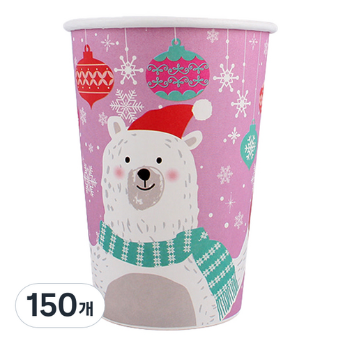 더팩컴퍼니 크리스마스 테이크 아웃 종이컵 380ml 백곰, 150개, 1개입