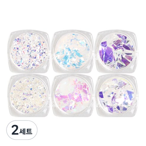메이브라운 플랫 유리조각 네일글리터 오로라 6종 M10131, 혼합 색상, 2세트