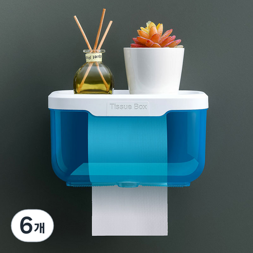 솔브리빙 심플 화장실 방수 투명 아크릴 두루마리 두루말이 휴지케이스, 블루, 6개
