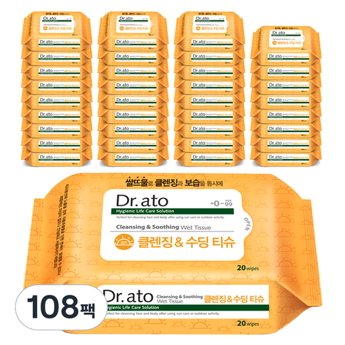 닥터아토 클렌징 & 수딩 티슈 휴대형 60gsm, 20개입, 108개