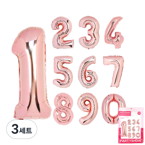 파티쇼 숫자 은박풍선 중형 0 + 1 + 2 + 3 + 4 + 5 + 6 + 7 + 8 + 9 세트, 로즈골드, 3세트