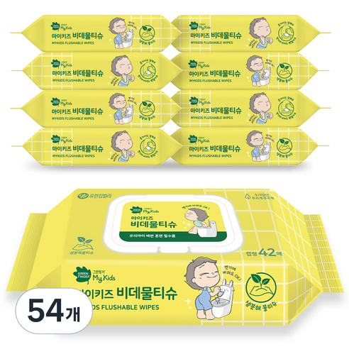 그린핑거 마이키즈 비데물티슈 캡형, 55g, 42개입, 54개