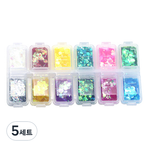 네일트랜드 아쿠아 버블 육각 네일 글리터세트, 혼합 색상, 5세트