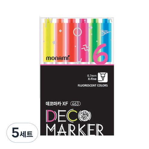 모나미 데코마카 463 가는닙 형광 세트, 6색, 5세트