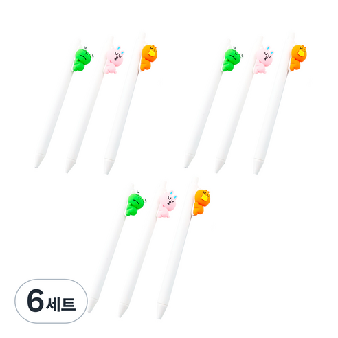 더오픈하우스 큐티 동물 젤 펜 3종 세트 09-0105, 개구리, 토끼, 새, 6세트