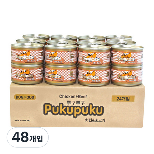 뿌쿠뿌쿠 강아지 간식캔, 치킨+소고기 혼합맛, 48개
