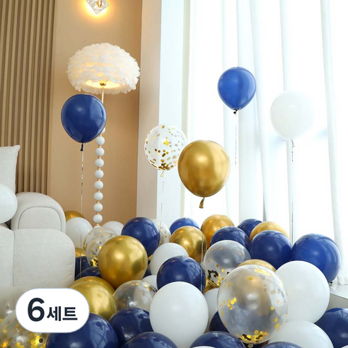 피앤비유니티 풍선 50p 세트 블루, 06 다크블루앤골드 컨페티 4색혼합, 6세트
