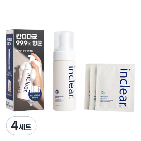 인클리어 강화약쑥 프로바이오틱스 여성청결제 150ml + 청결 티슈 3p 세트, 4세트