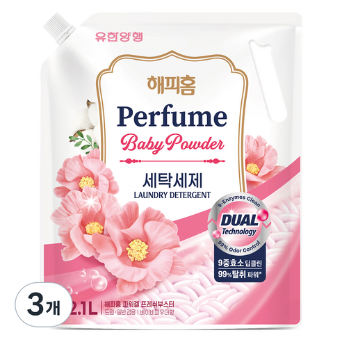 해피홈 파워겔 프레쉬부스트 베이비파우더향 세탁세제 리필, 2.1L, 3개