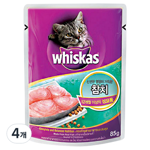 위스카스 어덜트 고양이 습식사료, 참치, 85g, 4개