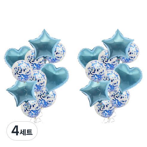 윰스 하트스타 파티 호일풍선장식세트, 블루글리터, 4세트