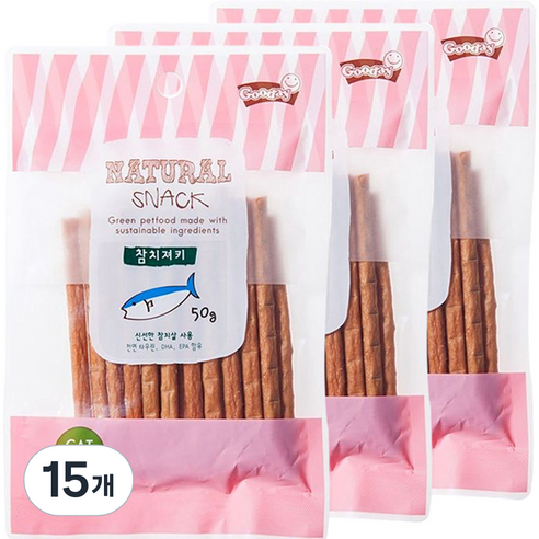 굿데이 고양이 네츄럴 스낵, 참치져키, 50g, 15개
