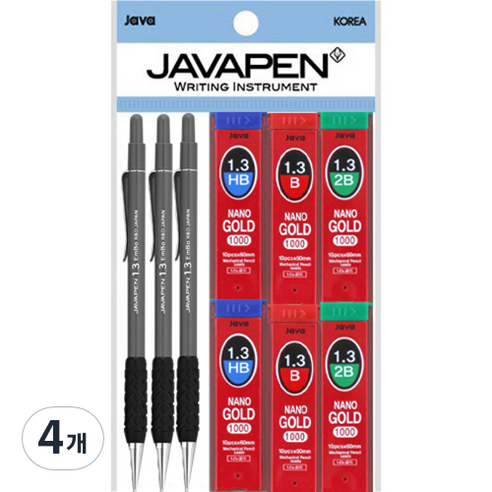 자바펜 엠보샤프 1.3mm 3p + 나노골드 샤프심 1.3mm HB 2p + B 2p + 2B 2p, 다크그레이(엠보샤프), 4개
