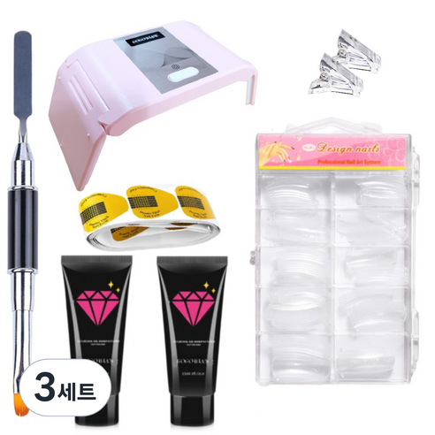 고고블랑 네일연장 폴리젤 클리어핑크 + 화이트 + 일반형 연장팁 100 + 듀얼브러쉬 + 팁 고정클립 2p + 연장용 폼지 20p + 램프 랜덤발송 세트, 램프 + 폴리젤 2p + 듀얼브러쉬 + 연장팁 100p + 팁고정클립 2p + 연장용폼지 20p, 3세트
