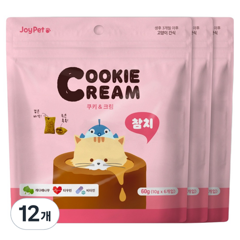 조이펫 고양이 쿠키 앤 크림 간식, 참치, 60g, 12개
