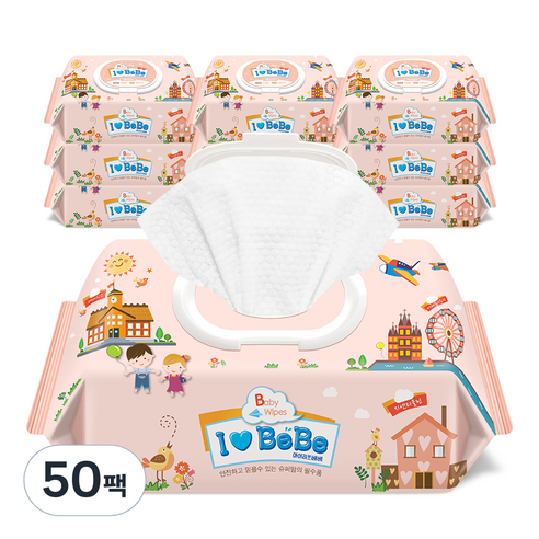 아이러브베베 피치 유아물티슈 캡형 52gsm, 52g, 100개입, 50개