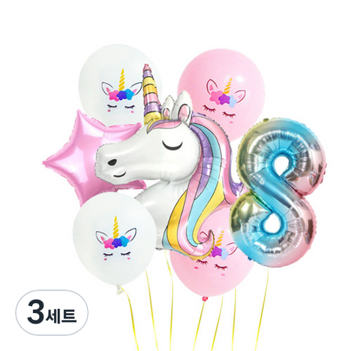 이모쿠비 생일파티 숫자풍선세트, 유니콘 8, 3세트