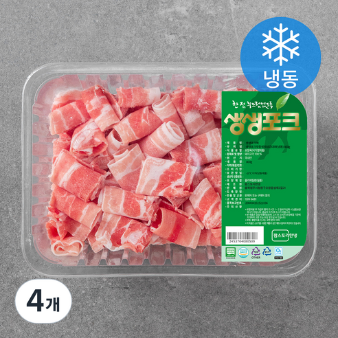 생생포크 한돈 무항생제 대패 삼겹살 구이용 (냉동), 800g, 4개