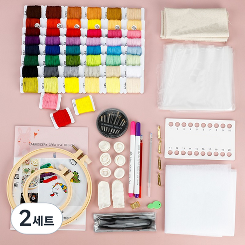 마다꾸미 십자수용 실 51색 +기초 도구 세트, 혼합색상, 2개