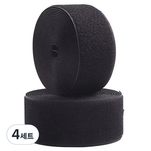 엔더 튼튼한 대형 벨크로 찍찍이 테이프 암수 5cm x 1m 블랙, 4세트