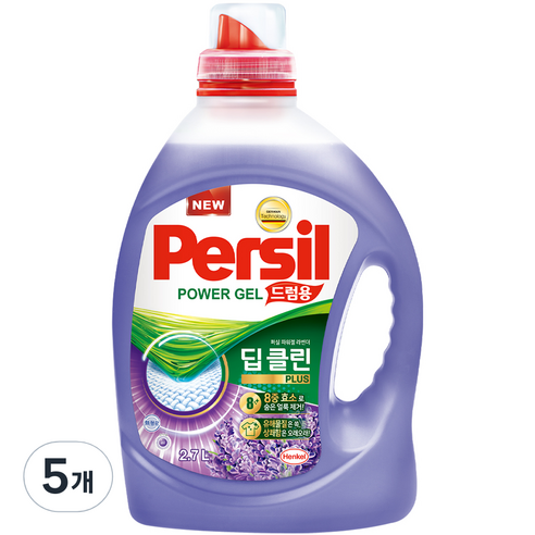 퍼실 딥클린 라벤더 액상세제 드럼용 본품, 2.7L, 5개