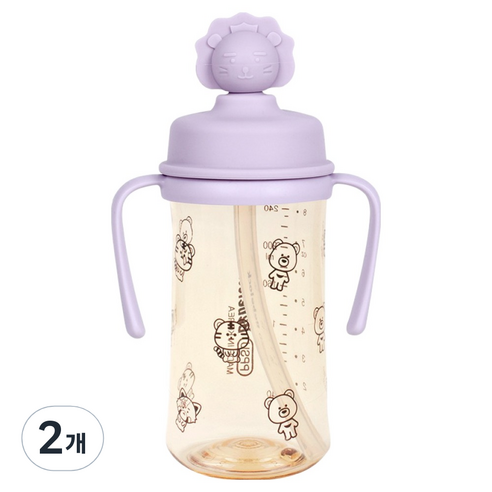 베베락 유아용 PPSU 실리콘 토퍼 빨대컵 270ml, 라벤더, 2개