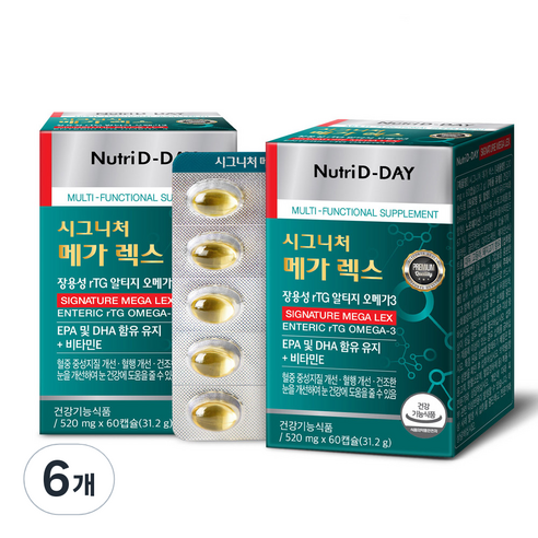 뉴트리디데이 장용성 rTG 알티지 오메가3 메가렉스, 6개, 31.2g