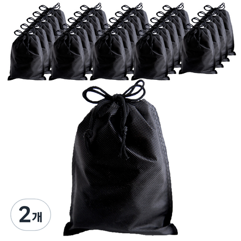 부직포 복주머니 더스트백 16 x 25 cm 25p, 블랙, 2개