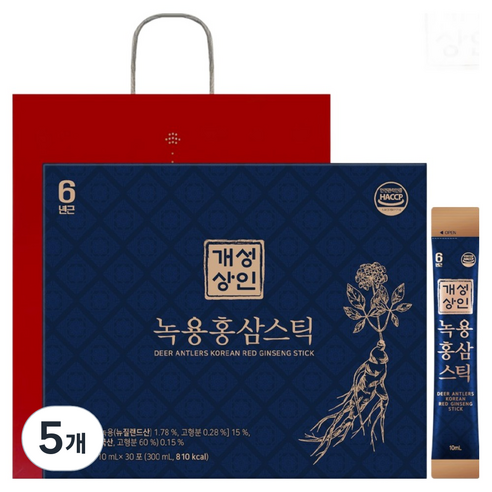 개성상인 녹용 홍삼 스틱 30p + 쇼핑백, 300ml, 5개