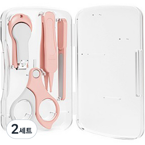 블루마켓 유아용 투명케이스 손톱관리 세트, 핑크, 2세트