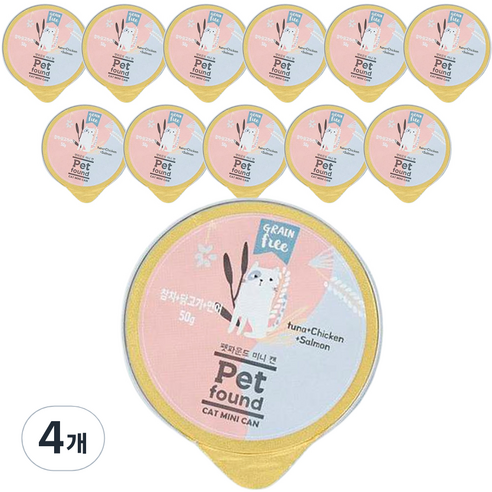 펫파운드 고양이 미니 간식캔, 참치 + 닭고기 + 연어, 600g, 4개