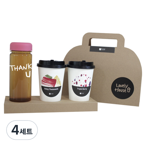 1AM 쥬뗌므 프리미엄 크라프트 THANK U 분홍뚜껑 보틀 블랜딩차세트, 크라프트 패키지 + 티백세트(테이크아웃잔 2p + 루비 캐모마일 3p + 트리플 베리 3p) + THANK U 보틀 스티커 + 트라이탄 보틀 + Lovely House 패키지 스티커, 4세트