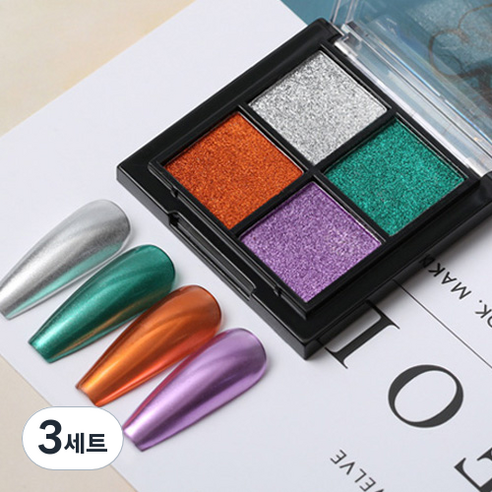 에이치케이트레이딩 네일 미러파우더 4구 팔레트 세트, 3세트, C03