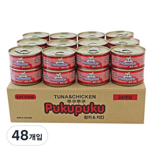 뿌쿠뿌쿠 고양이캔, 참치+치킨 혼합맛, 48개
