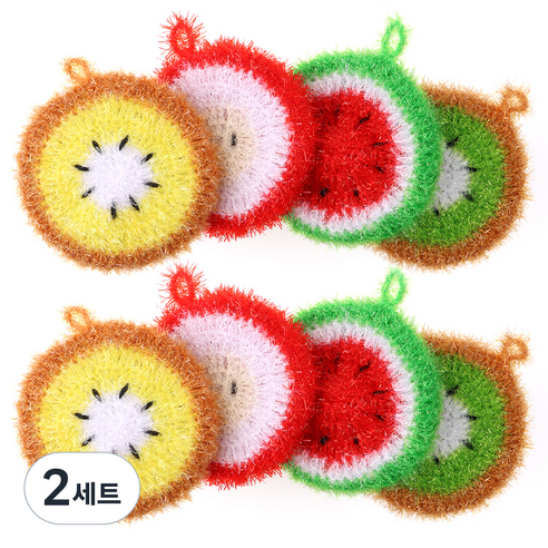 이와이엔스토리 손에착 2겹 과일수세미 4종 x 2p 세트, 2세트