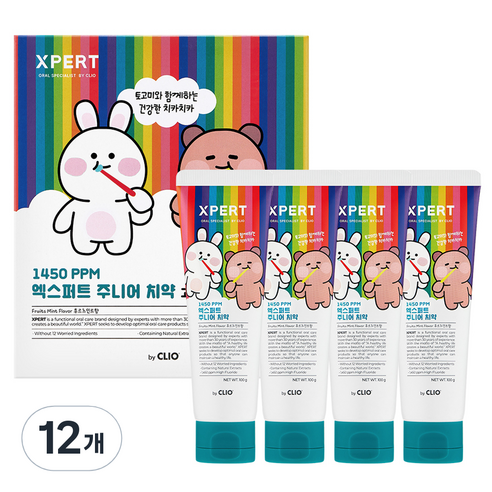 크리오 엑스퍼트 고불소 충치케어 어린이 치약 후르츠 민트향, 100g, 12개