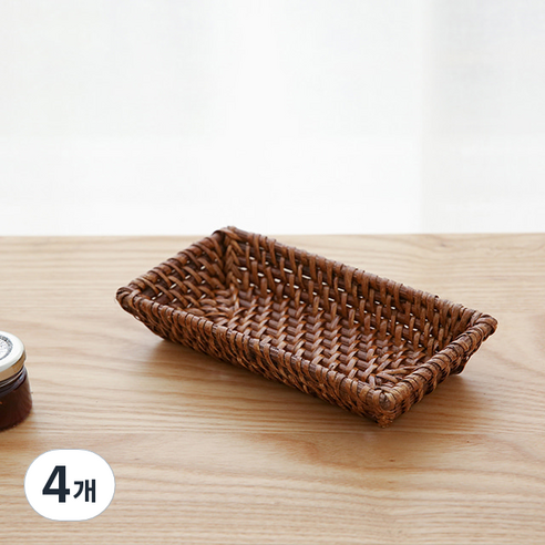 마켓비 SILON 수제트레이 사각 20 x 10 x 3 cm, 다크브라운, 4개