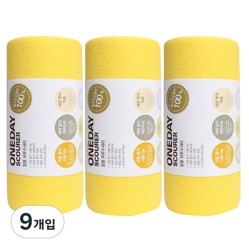 크로바몰 알뜰 하루수세미 60매, 9개입, 옐로우