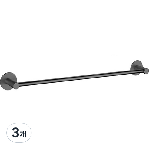 마켓플랜 스페이스 무타공 수건걸이 50cm, 블랙, 3개
