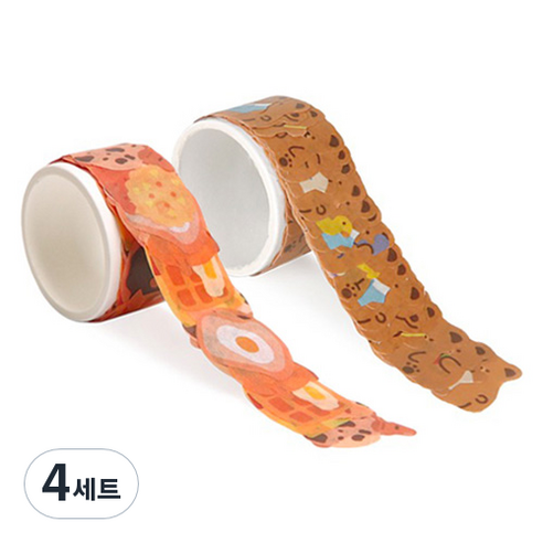 인디케이 마스킹 테이프 베어나들이 + 베이커리 세트 1.8 x 1.8 cm, 혼합색상, 4세트