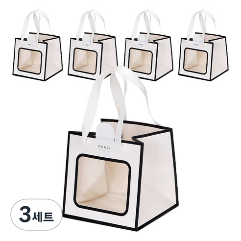 인디케이 투명창 선물쇼핑백 소 5p + 스티커 5p 세트, 화이트, 3세트