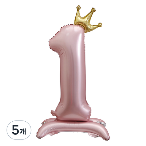 세컨드베스트 크라운 스탠딩 숫자 파티풍선 100cm, 핑크 숫자 1, 5개