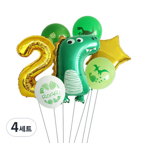 이모쿠비 생일파티 숫자풍선세트, 공룡 2, 4세트