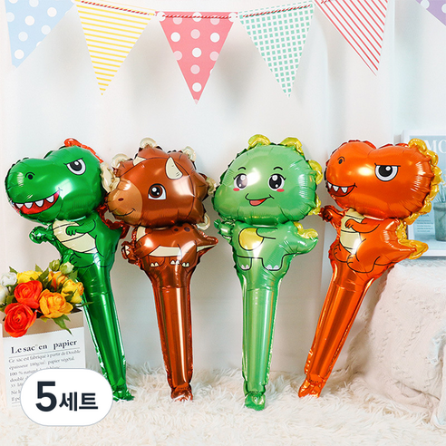 윰스 크아앙 공룡 스틱형 풍선 4종 세트, 혼합색상, 5세트