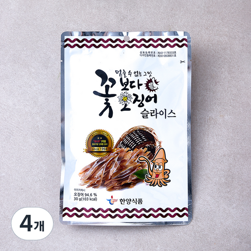 한양식품 꽃보다 오징어 슬라이스, 4개, 30g