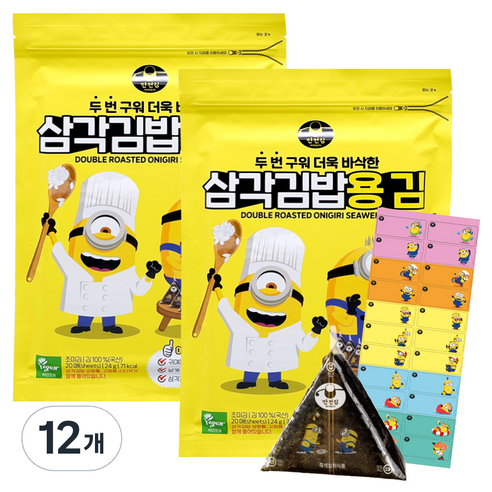 만전김 미니언즈 두번 구워 더욱 바삭한 삼각김밥용 김, 24g, 12개