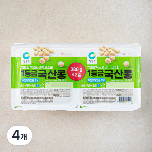 청정원 국내산 1등급 콩 부침 찌개 겸용 두부 2입, 560g, 4개