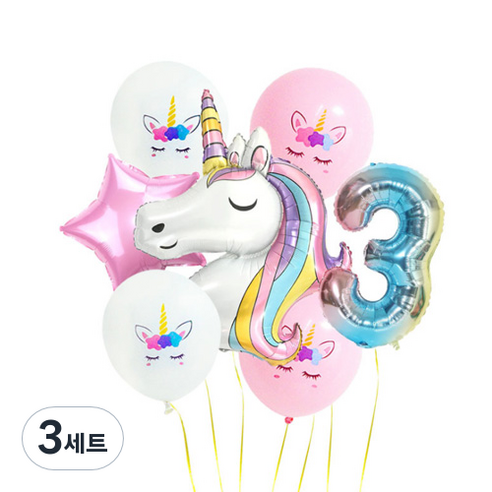 이모쿠비 생일파티 숫자풍선세트, 유니콘 3, 3세트
